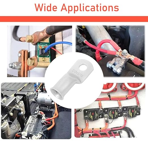 25Pcs 4 AWG 5/16" Stud Tinned Copper Ring Terminals Battery Cable Ends Wire Lugs 4 Gauge Battery Cable Lugs Heavy Duty Cable Lugs Bare Copper Eyelets Tubular Ring Terminal Connectors