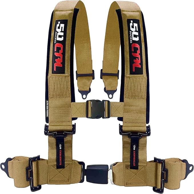 1pc 4 Point Harness for Bucket Seat Push Release 10 Color Harnesses Racing Harness 4 point Race Car UTV, RZR (Gold, 2in)