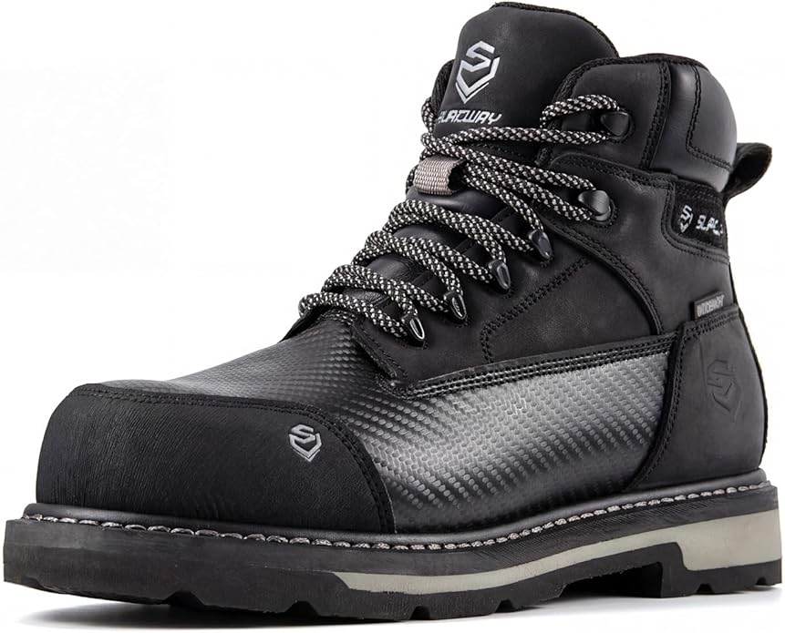 SUREWAY Men's 6" Waterproof Soft/Composite Toe Work Boots - Crazy Horse Leather Safety Shoes,GoodyearWelt Slip Resistant EH Rated Heavy Duty Construction Boots for Industrial, Roofing, Landscaping