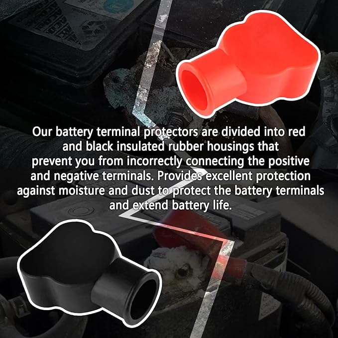 4PCS Battery Terminal Covers,Insulating PVC Battery Terminal Protector,Black&Red Marked Positive and Negative Car/Marine Battery Terminal Cover Kit