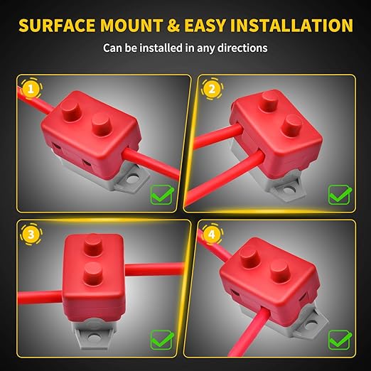 50Amp Automatic Reset Circuit Breaker 12V-24V DC for Automotive Marine Boat Car RV Trailer Solar System with Cover Stud Bolt, IP66 Waterproof (Pack of 6)