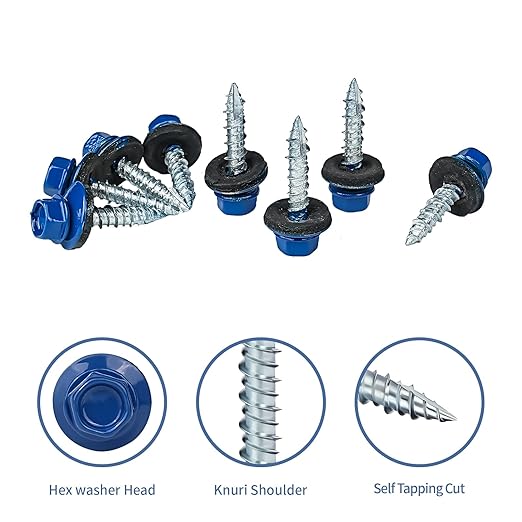 Metal Roofing Screws 10 x 1 Galvanized Hex Head Sheet Metal Screws, Metal to Wood Siding Screws, Self Tapping Screw with EPDM Washer for Corrugated Roofing (Blue-300Pcs)