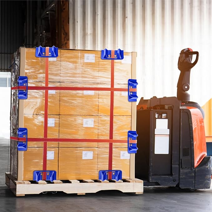 Dicunoy 10 Pack Flatbed Edge Protectors, Thick Cargo Edge Protectors, Plastic V Shaped Tie Down Strap Corner Protectors Used with Webbing, Blue Cargo Load Protector for Pallets, Trailer, Truck