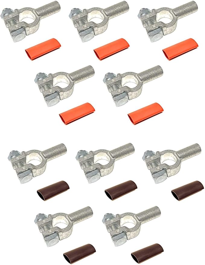 4/0 Gauge 5 Pairs Positive and Negative (+/-) Pure Copper Top Post Battery Cable Ends Terminal Connectors + Dual Wall Adhesive Heat Shrink Tubing - by WindyNation