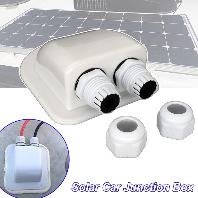 AUTOXBERT IP68 Weatherproof Solar Cable Entry Gland Solar Panel Wire Box RV Roof Top Junction Box Solar Double Cable Through Entry Housing for RV Marine Boat Caravan Campervan Travel Camper Van