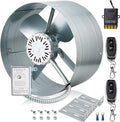 Hiorucet Upgraded 15 Inch Gable Vent Attic Fan with Switch, 1600CFM 2400 SQF High Performance Low Noise Exhaust Fan with Adjustable Thermostat, 14 Inch Blade and Permanently Lubricated Motor 1050RPM.