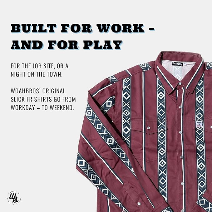 WoahBros FR Shirts for Men, 8oz Midweight Flame Resistant Welding Shirt, 100% Cotton, Pearl Snap Buttons - CAT2/NFPA2112