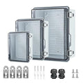 Small Waterproof Electrical Junction Box，IP67 Waterproof Clear ABS Plastic Enclosure Boxes for Outdoor Garden with Hinged Cover, Mounting Plate, Wall Brackets, Cable Glands (8.7"x6.7"x4.3" Clear)