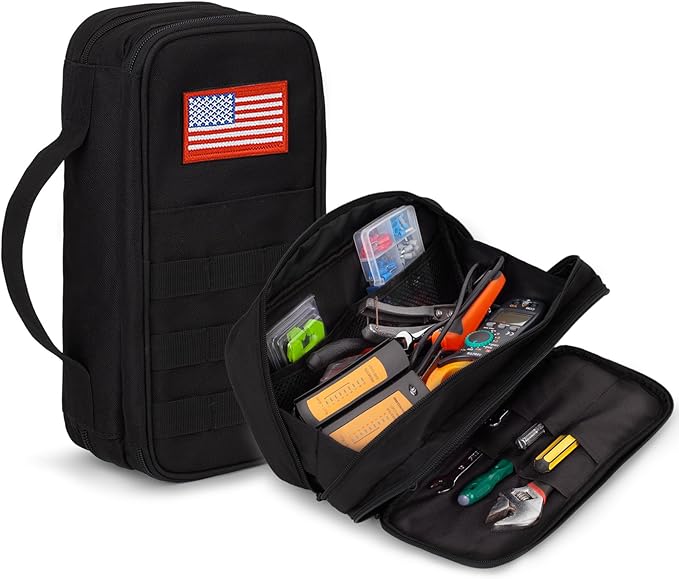 Tactical Tool Bag for Men,Wide Mouth Tool Pouch with Water-Resistant, Multi-purpose Range Bags with Zipper Handle,Heavy Duty Small Tool box organizer for Repairman, Carpenters, Handyman