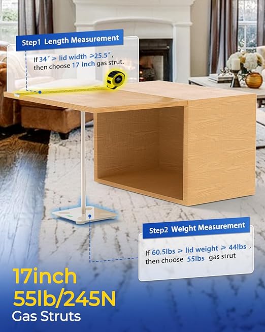 ARANA Gas Struts 17 inch 55lb with Brackets (2 Pack) - Heavy Duty Lift Support for RV Bed Hatch & Storage Box Lid - Hydraulic Spring Shocks for Camper Bed, Trap Door, Floor Hatch