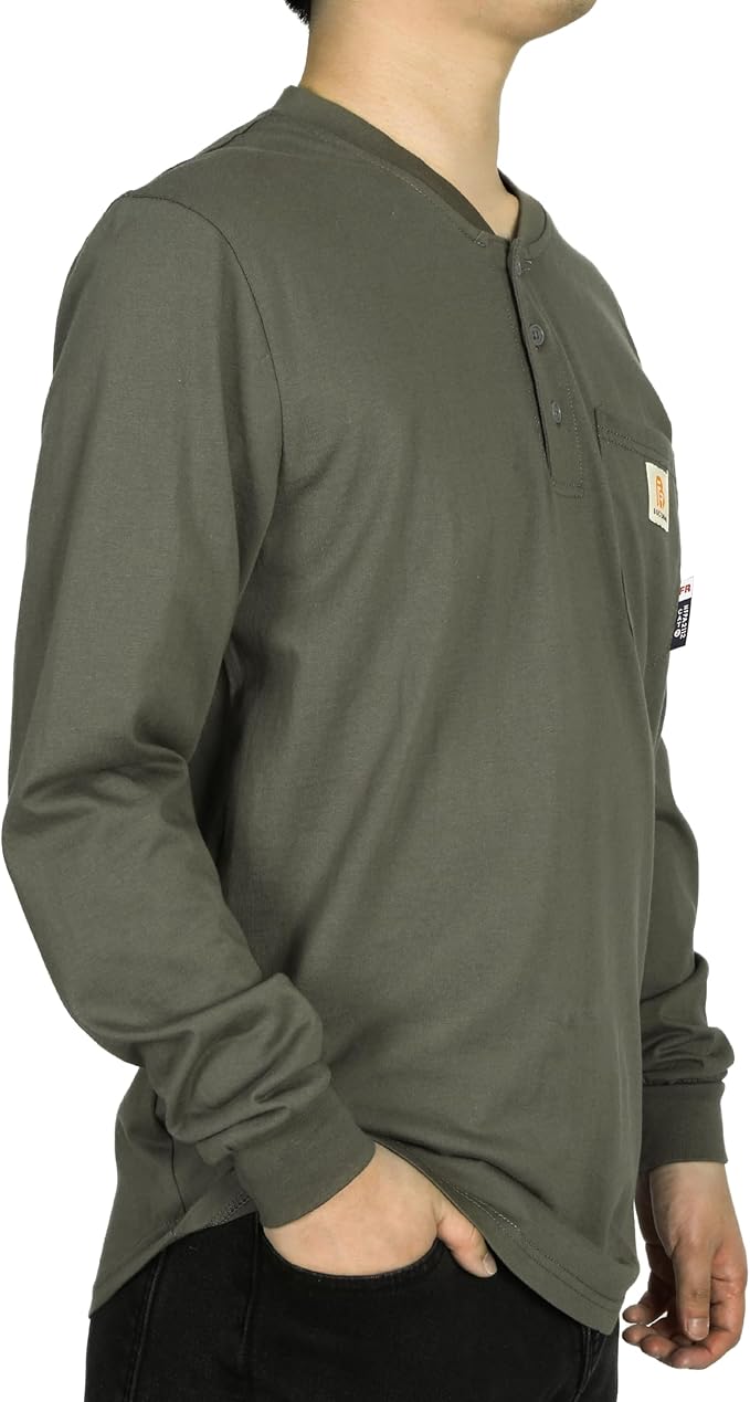 BOCOMAL FR Shirts 6oz Lightweight Flame Resistant Long Sleeve Henley Shirt Fire Retardant Workwear NFPA2112 CAT2