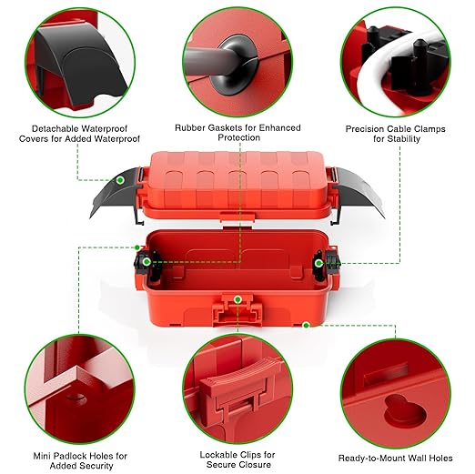 Flemoon IP55 Small Outdoor Electrical Box Waterproof (Inner 5.9 x 3.2 x 1.8inch), Extension Cord Cover with Detachable Awning Covers for Plug, Outlet, Holiday Lights, Red