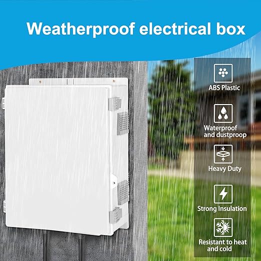 Electrical Junction Box, Outdoor Water Resistant Nema Enclosure, Ventilated ABS Plastic WiFi Project Box with Internal Mounting Panel & Hinged Cover 18.1" Lx 12.7" Wx 4.3"