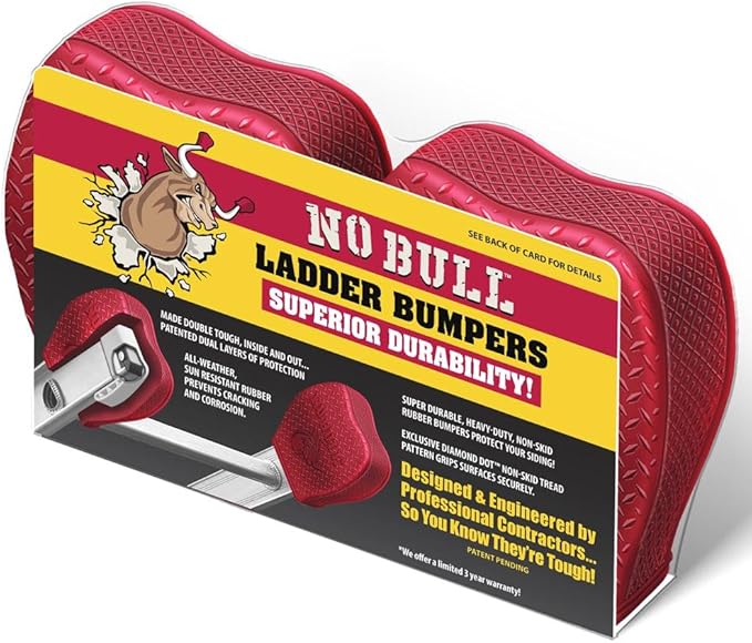 No Bull Extension Ladder Bumpers, Heavy Duty, Rubber, All-Weather and Sun Resistant, Red
