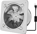 Exhaust Fan Stainless Steel Ventilation Fan with Switch Wall mounted Bathroom fan with check valve for Kitchen, Workshop, Basement (Silver, 10 inch)