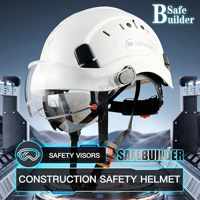 Construction Safety Helmet with Build-in Visor ABS Hard Hat with Visor Adjustable Ventilation Hardhats Work Head Protection ANSI/ISEA Z89.1