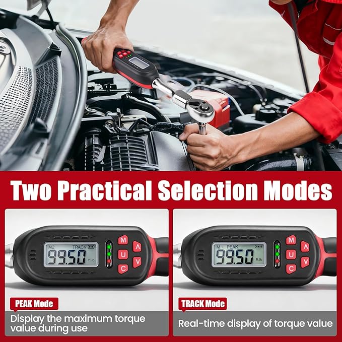 Adjustable Digital Torque Wrench 5-100 ft.lb/6.8-135 N.m, Interchangeable Electronic Torque Wrench with 42 mm Open End and 1/2 inch Ratchet, 2% Accuracy, LED Buzzer Alert, for HVAC