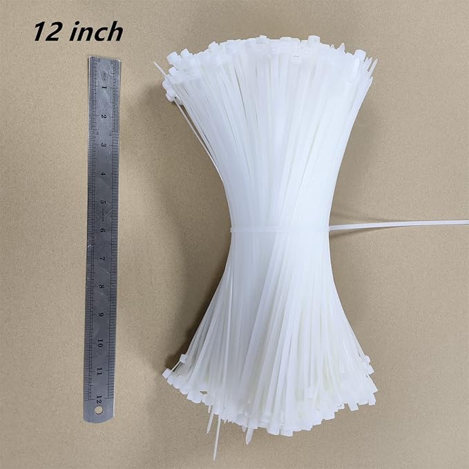 Zip Ties 1000 pcs 12 inch Cable Zip Ties Heavy Duty, Premium Plastic Wire Ties with 50 LBS Tensile Strength, UV Resistant Cable Ties, Self-Locking White Nylon Tie Wraps Straps for Indoor and Outdoor