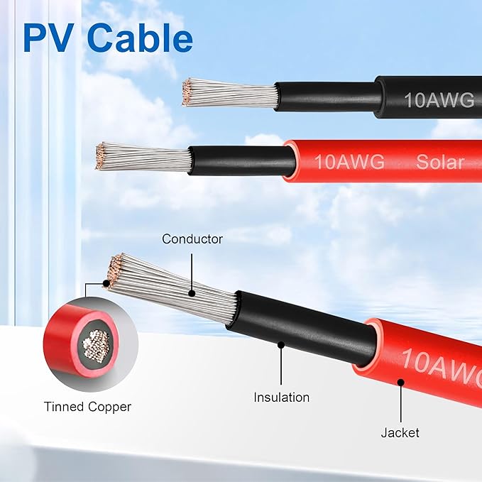 5 FT 10AWG Solar Panel Extension Cable,10 Gauge Extension Cord,5FT 10FT 20FT 30FT 50FT 100FT Solar Panel Wire with Extra Fair of Female and Male Connectors Solar Adapter for RV, Photovoltaic Systems