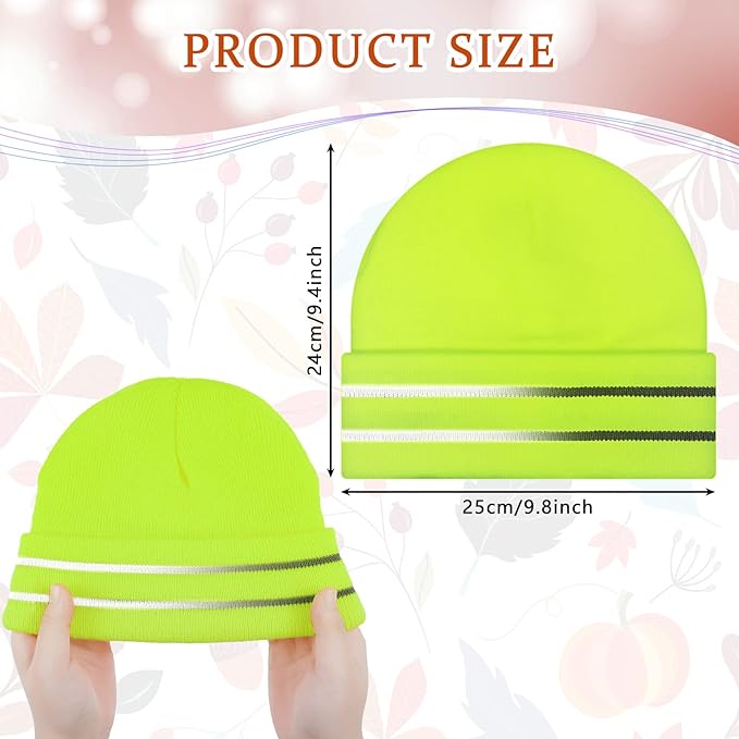 JenPen 3 Pcs Safety Beanie Reflective Hat Winter High Visibility Unisex Knit Beanie Hat Running Cap Headwear for Men Women