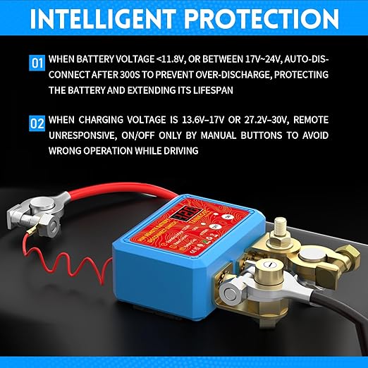 Battery Kill Switch for Car - Remote Battery Disconnect Switch 12V/24V 140A with LED Voltage Display | Anti-Theft & Battery Drain Protection | Compact Design for Vehicles Battery Up to 100AH