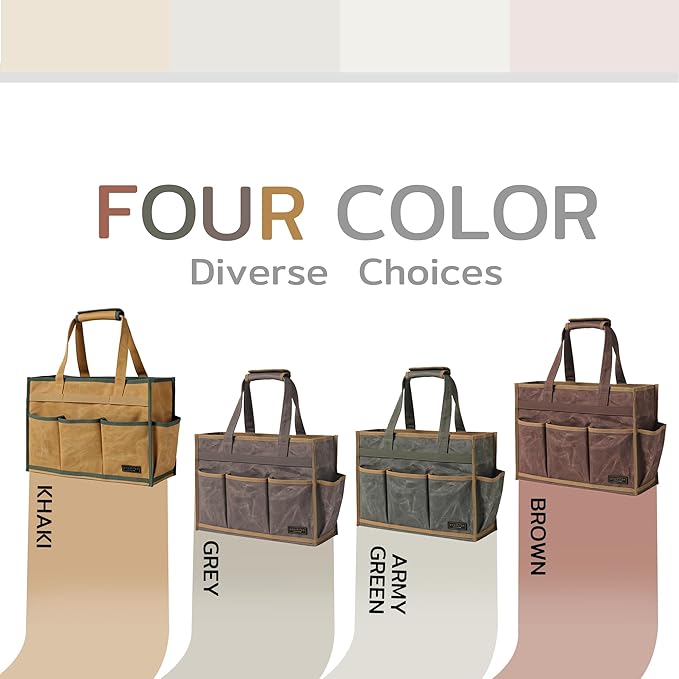 Canvas Large Tool Bag - A Large Main Pocket and 14 Insert Pockets Garden Tool Tote Bag - Durable 16oz Waxed Canvas Tool Case with Handle - Tool not Included