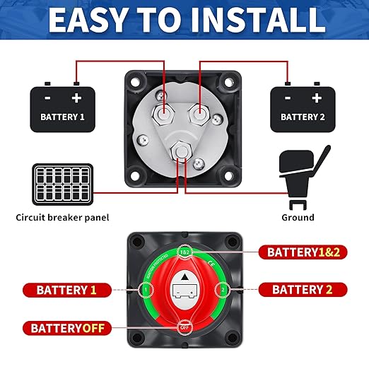Joinfworld 1-2-Both-Off Battery Disconnect Switch 12V-48V Waterproof Dual Battery Kill Switch Heavy Duty Battery Isolator Switch for Marine Boat Car RV ATV UTV Vehicles, ASW-A701S