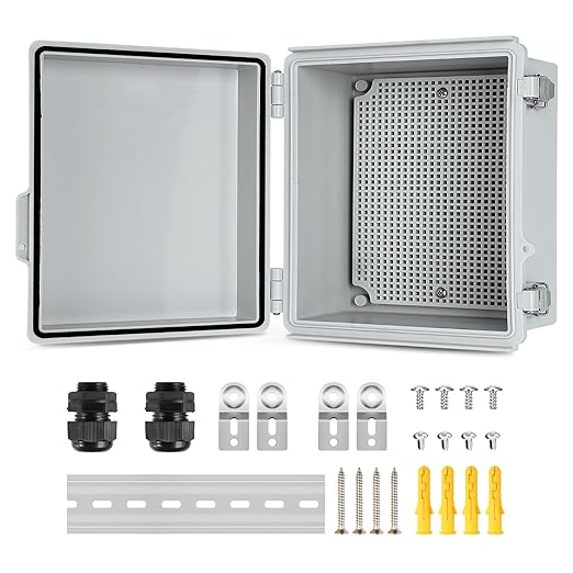 Waterproof Electrical Junction Box, IP67 Plastic Weatherproof Electrical Enclosure with Mounting Plate, Wall Brackets, for WiFi Electronics Project (5.9"x5.9"x3.5")