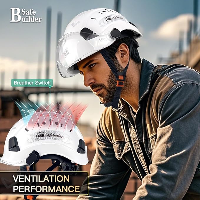 Construction Safety Helmet with Visor ABS Hard Hat Adjustable Ventilation Hardhats Industrial Work Head Protection for Men Certified ANSI/ISEA Z89.1