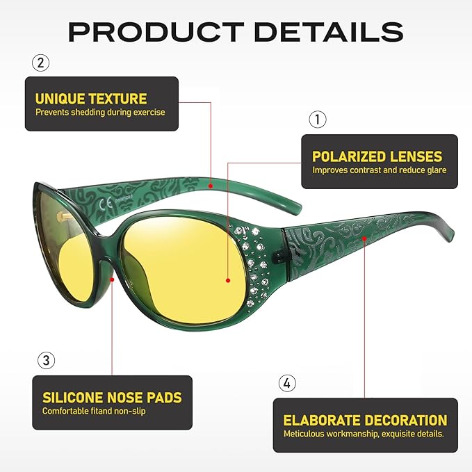 HAOLOTA Night Vision Driving Glasses Women Anti Glare Polarized, Wrap Around Nighttime Safety Glasses UV Protection