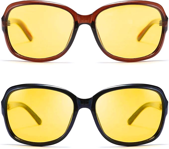 FEISEDY Classic Womens Night Glasses Driving Anti Glare Wrap Around Yellow Sunglasses B2548