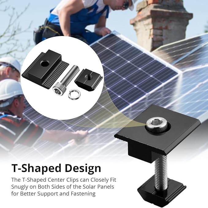 Anbte 10 PCS Solar Panels Brackets 40mm, Aluminium 6 x T-Shaped Mid Clamps + 4 x End Clamps, Solar Panel Mounting Brackets for Metal, Tin, Flat, Sheet Roofs, RV, Black