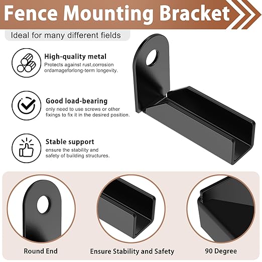 16Pack Black Carbon Steel Fence Mounting Brackets for 1" x 1" Square Rails, Fence Panel Internal Connectors
