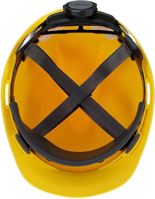 MSA 475360 V-Gard Cap Style Safety Hard Hat With Fas-Trac III Ratchet Suspension | Polyethylene Shell, Superior Impact Protection, Self Adjusting Crown-Straps - Standard Size in Yellow