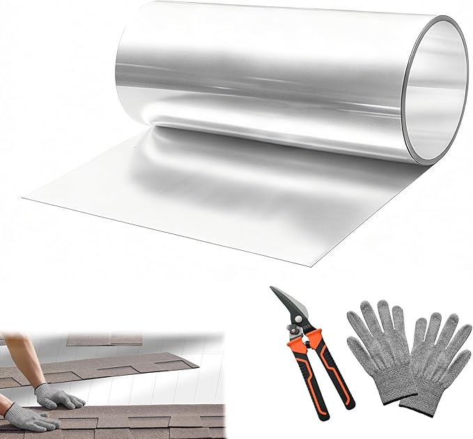 12'' x 50' Aluminum Flashing Roll, 0.3mm Thickness Metal Roof Flashing Roofing Panels for Sealing Windows Doors Siding Roofing Stains Moss and Mildew Prevention