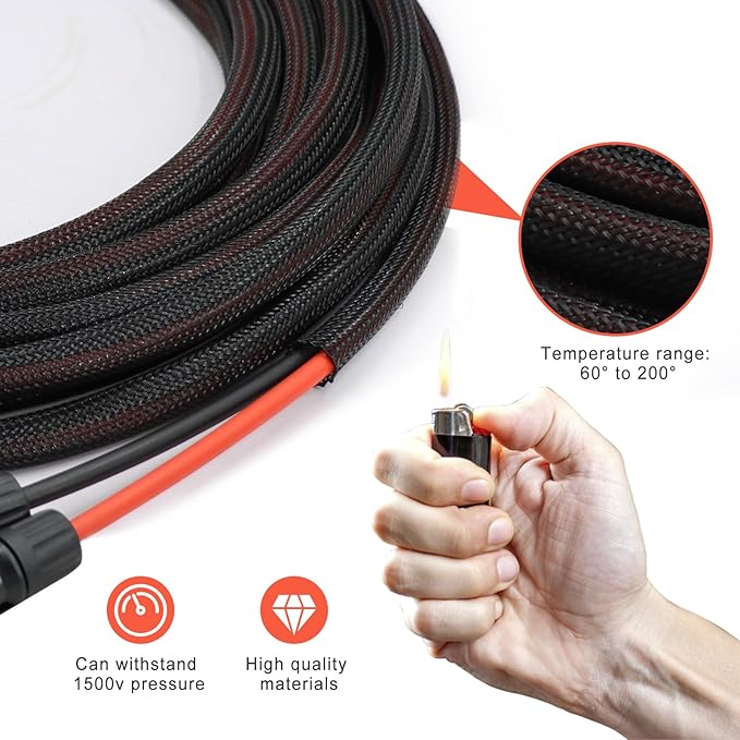 Twin Wire 40FT Solar Extension Cable - 10AWG (6mm²) Solar Panel Connector, with 6 Pairs-IP67-Male/Female Solar connectors for Outdoor Automotive RV Boat Marine Solar Panel- Black & Red