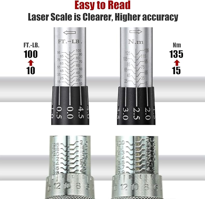 3/8-Inch Drive Click Torque Wrench (10-100 ft.-lb./15-135Nm) Dual-Direction Adjustable Torque Wrench Set
