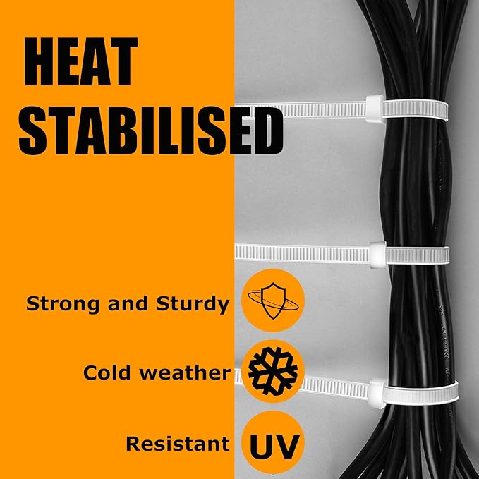 White Zip Ties18 Inch 100 pcs, UV Resistant Cable Ties Industrial Multi-Purpose with 60 Pounds Tensile Strength, Wire Ties for indoor and outdoor use, Nylon Cable Zip Ties