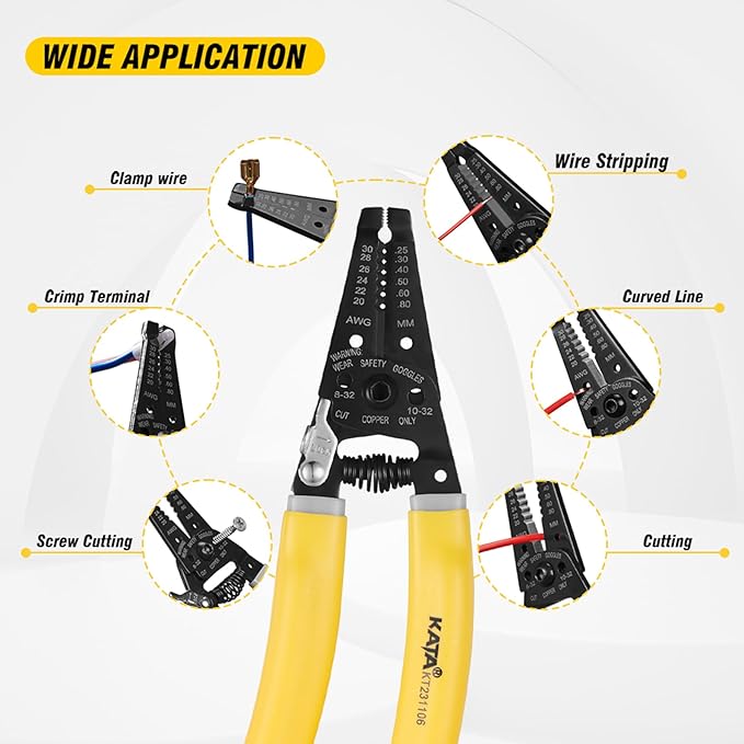 KATA Wire Stripper Wire Cutter - 7 Inch Wire Crimpers Stripping Tool Cutting Plier for 20-30 AWG Solid and 22-32 AWG Stranded Wire - Electrical Wire Stripping Crimping Plier Cable Strippers
