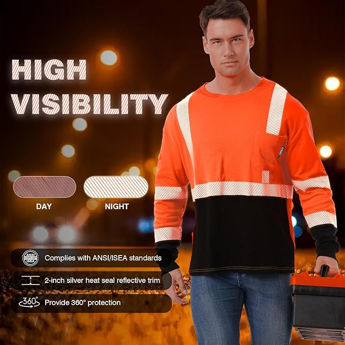 SKSAFETY FR Shirts for Men Long Sleeve, Welding Shirt 6oz Lightweight High Vis Fire Resistant Flame Retardant Shirt CAT2