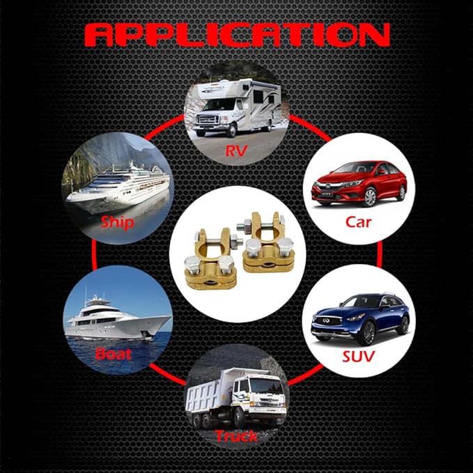 Ampper Brass Battery Terminals Connectors Clamps, Top Post Battery Terminal Protector Set for Marine Car Boat RV Vehicles (1 Pair)