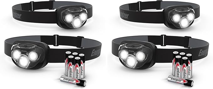 Energizer LED Headlamp PRO (4-Pack), IPX4 Water Resistant Headlamps, High-Performance Head Light for Outdoors, Camping, Running, Storm, Survival LED Light for Emergencies (Batteries Included)