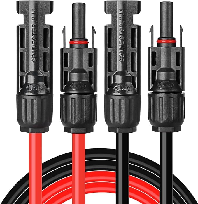 3 Feet 10AWG Solar Extension Cable with Female and Male Connector, Twin Wire Solar Panel Wire Adapter for Home, Shop and RV Solar Panels (3FT Red + 3FT Black)