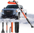[Upgrade] Ice Scraper & Extendable Snow Brush for Car Windshield [Military-Grade Sturdy] - 360° Pivoting Brush Head with Silicone Grip for Effortless One-Swipe Clean on Auto (Large)