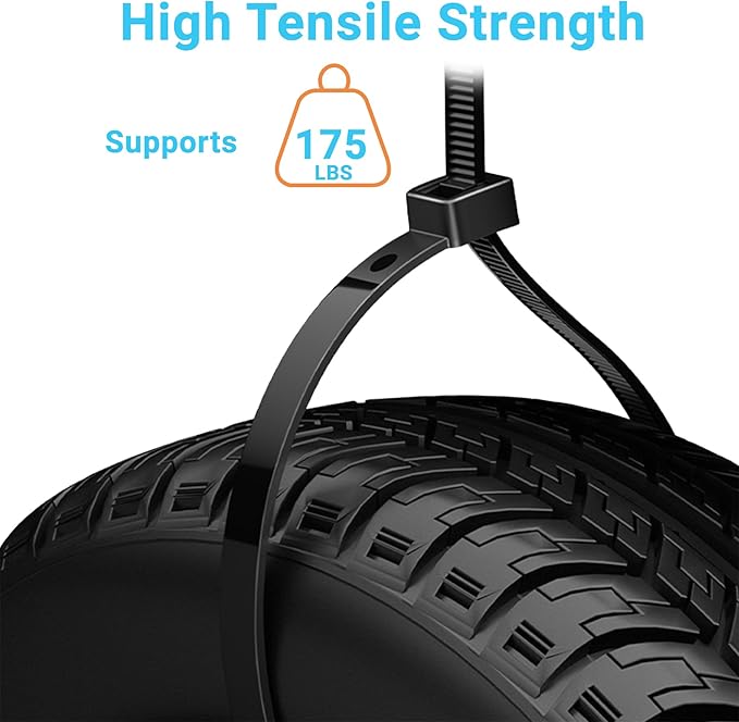 Zip Ties Heavy Duty 16 inch 100 Pack, 175 LBS Tensile Strength, Industrial Large Strong Cable Ties Self-Locking Wire Ties Wraps for Outdoor and Indoor Use - Black