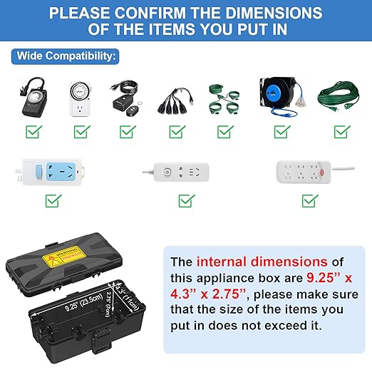 Medium Outdoor Electrical Box Waterproof 10.3 x 5.9 x 3.7 in, IP54 Waterproof Extension Cord Cover Outlet Box, Weatherproof Connection Box for Electronics Outside, Power Strip, Light, Plug