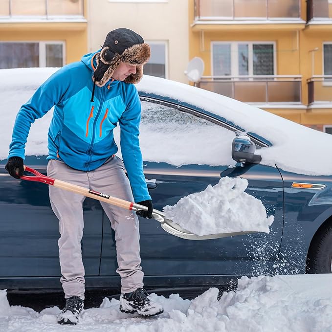 Heavy Duty Snow Shovel Aluminum Scoop Shovel Large Aluminium Snow Shovel for Driveway,45.3 inches