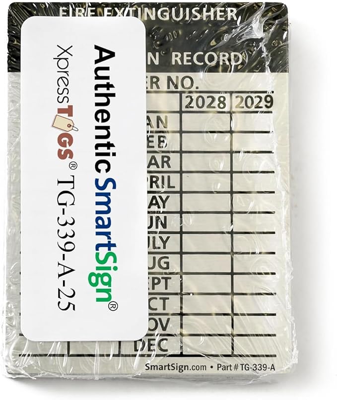 SmartSign Fire Extinguisher Tags, Record 4-Year Maintenance & Inspection Tag, 3 x 2.25 Inches Heavy Duty Aluminum, Pack of 10