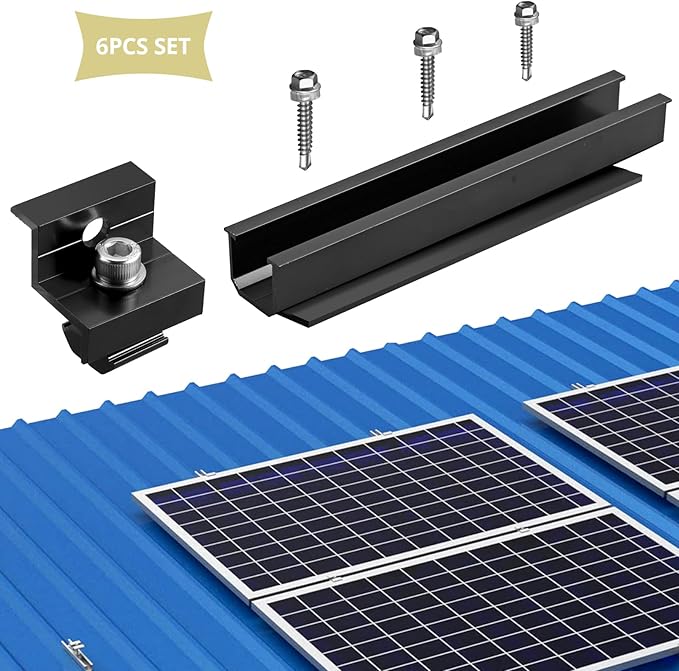 Anbte Solar Panel Bracket Kit, 6 Pcs 7.87 in Aluminium Solar Panel Mounting Rail 30mm/35mm Solar Panel End Clamps, Solar Panel Brackets for Metal Roof, Tin Roof, Flat Roof, Sheet Roof, Black