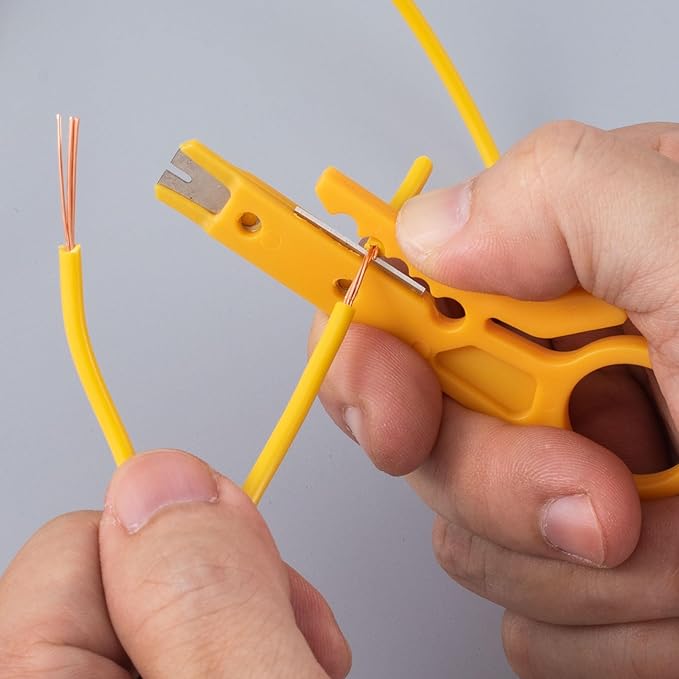 10pcs Mini Wire Stripper with Secure Finger Loop, Small Cable Stripper Cutter Tool, Wire Punch Down Tool for Diameter 5-6.2mm Cables Data Wires- Yellow